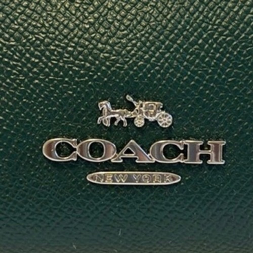 Coach Forest Green Crossgrain Leather Zip Shoulder Bag CW336 Silver Hardware - Picture 8 of 11